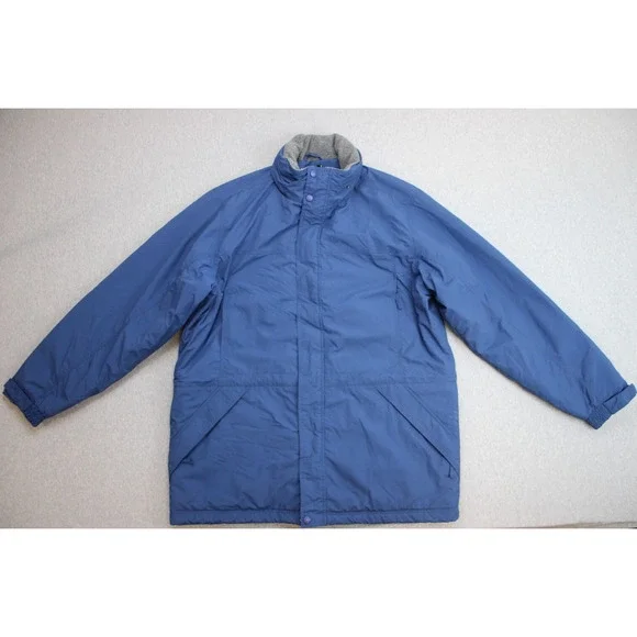 LL Bean Jacket Men Large Blue Waterproof‎ Hooded Front Zipper Fleece Lined