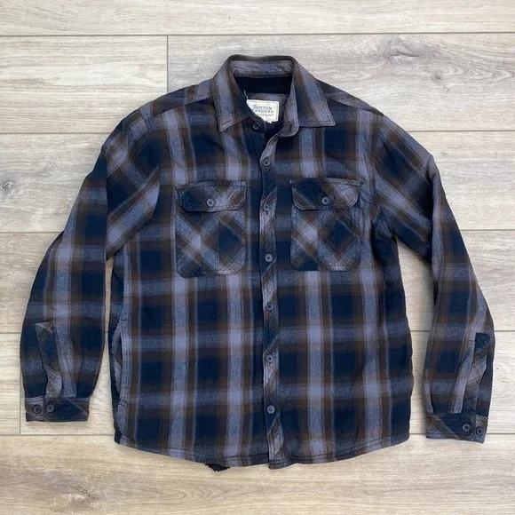 Boston‎ Traders Sherpa Plaid Flannel Shacket Shirt Jacket Grunge Casual Lined