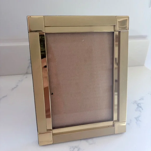 Modern Gold Tone Picture Frame Brushed and Polished Metal 5x7 Tabletop Decor