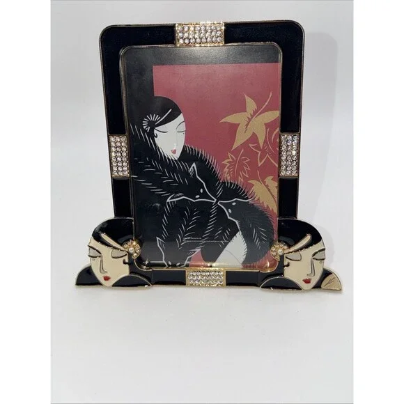 Erte Sevenarts Ltd Art Deco Enamel Metal Bedazzled Picture Frame Unique HTF