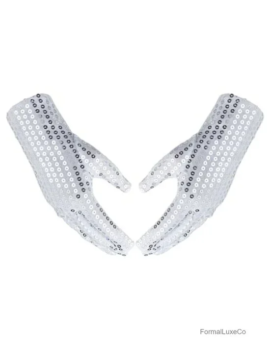 Silver Sequin Gloves Mesh Glitter Gloves Dance Mittens Dress Accessories