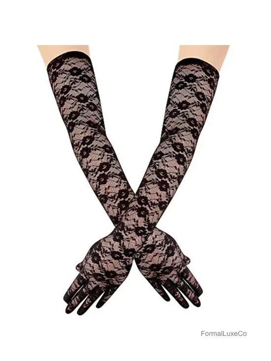 Elegant Lace Opera Length Gloves, 1920s Tea Party Flapper Accessory
