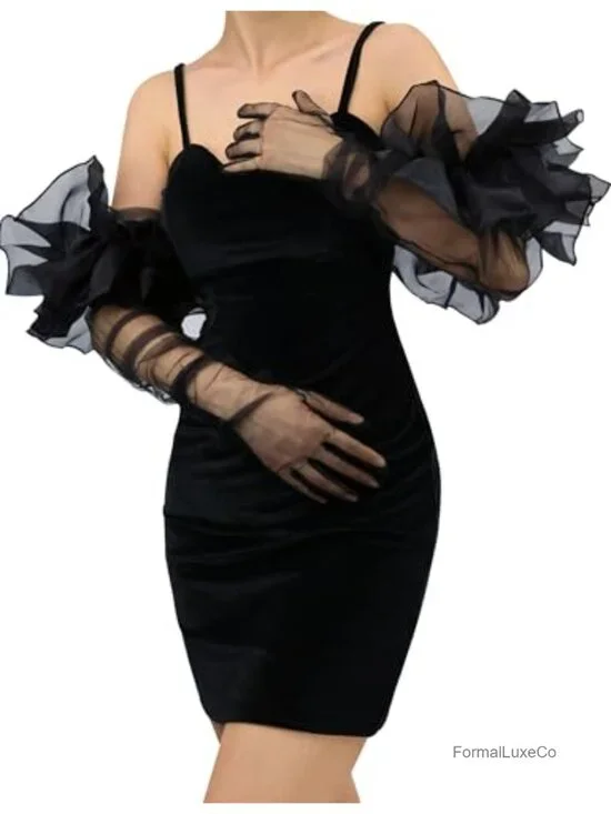 Sheer Tulle Mesh Ruffle Opera Gloves Long Oversize Vintage