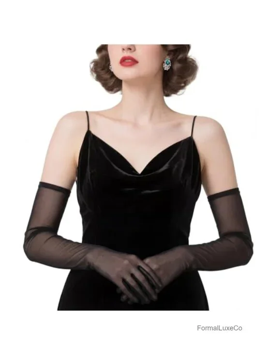 Women Long Sheer Tulle Mesh Gloves for 1920s Opera Tea Party Bridal Evening