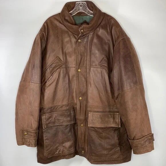 Vintage Eddie Bauer Leather Goose Down Heavy Jacket Size Large