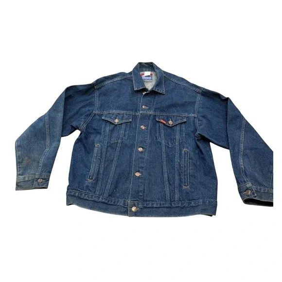 VTG 70s Mens Big Smith Dark Denim Chore‎ Coat Barn Jacket Large Made USA
