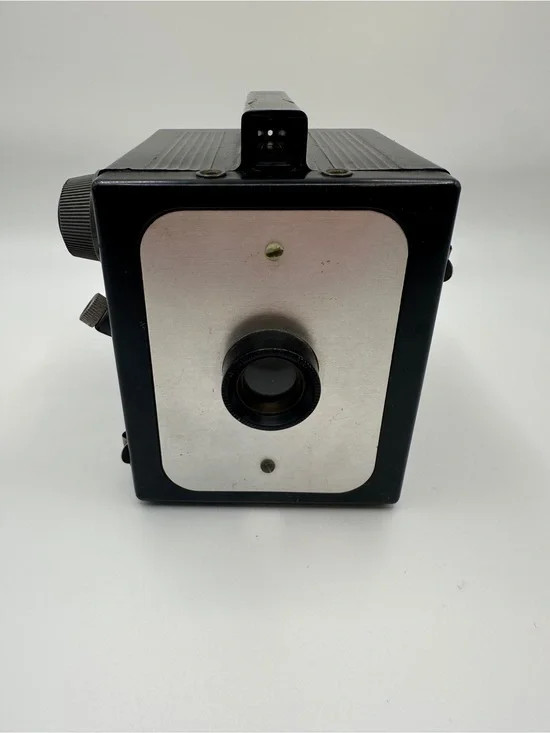 Vintage Box Camera in Black and Silver