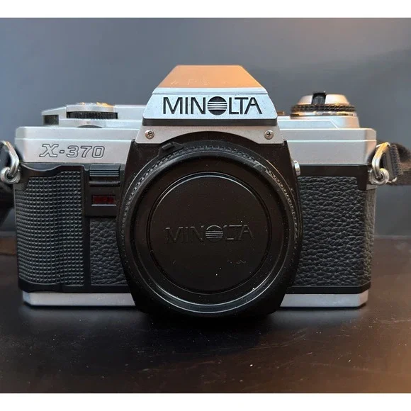 Minolta X-370 35mm SLR Camera Body, Lens Cap and Box