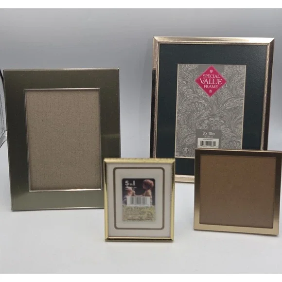 Vintage Lot Of 4 MCM Gold Picture Photo Frames Various Sizes Boho Classic Brass