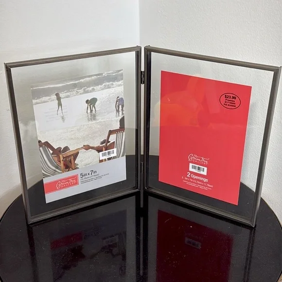 NWT Green Tree Gallery Chrome 5x7 Double Picture Frame Slide In