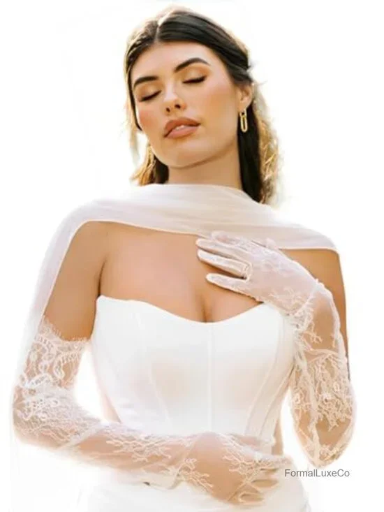 Long Lace Wedding Gloves Elbow Length Sheer Tulle Gloves Bridal Accessories