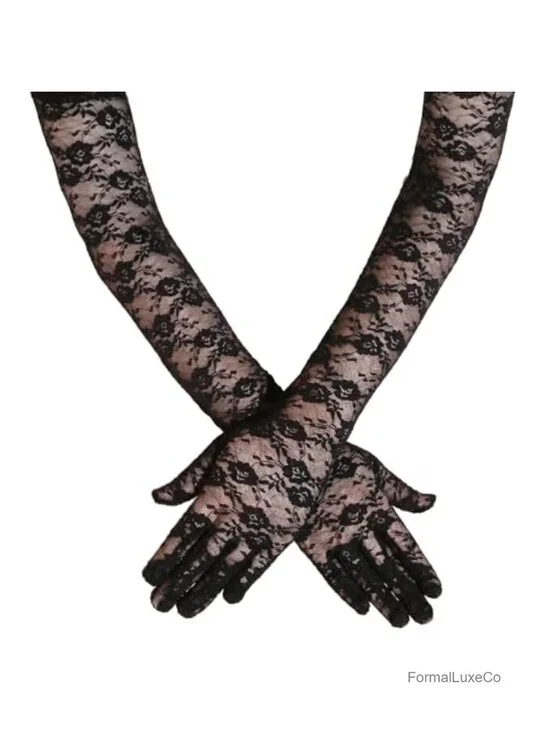Vintage Floral Lace Long Opera Gloves - Elbow Length Wedding Bridal