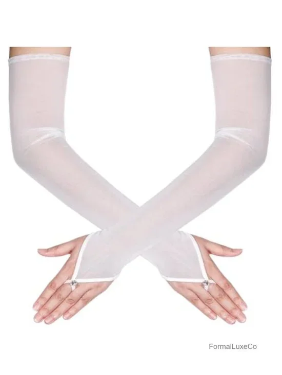 Long Fingerless Sheer Tulle Mesh Gloves for Wedding Bridal Opera Party Costume