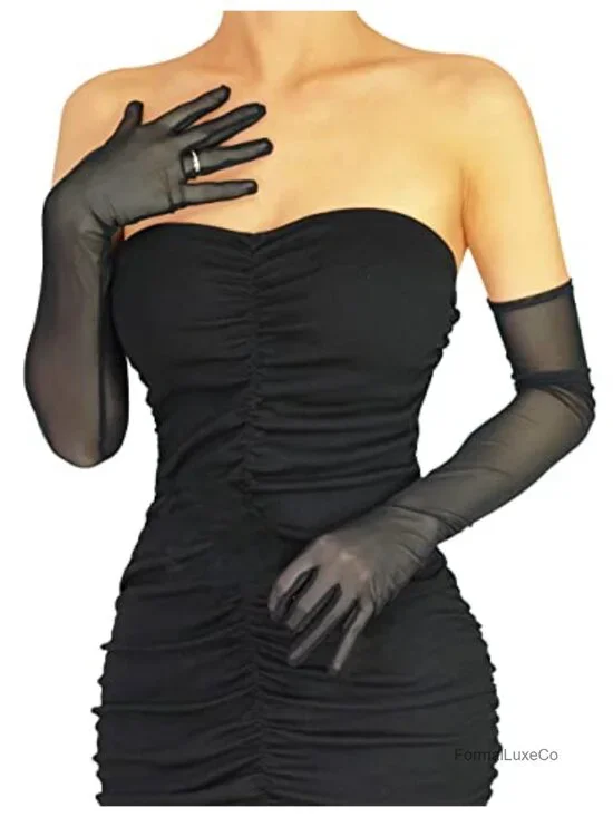 Extra Long Sheer Opera Gloves Mesh Tulle Accessory for Bridal Costume Party