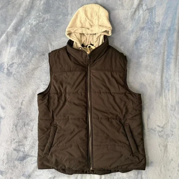 George Black puffer vest with hood men Size L