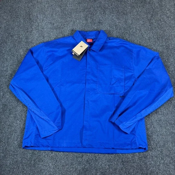 Nike Sportswear Tech Button-Down‎ Jacket Mens Size M Blue Loose Fit NWT $140