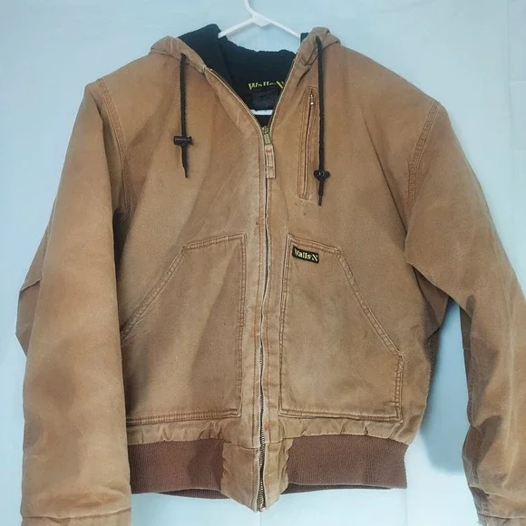 Walls Insulated Workwear Jacket Mens Tan Brown Canvas Duck Active Coat Hooded LT