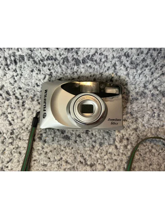 Fujifilm Zoom Date 60EZ 35mm Film Camera Silver Auto Focus Powers On