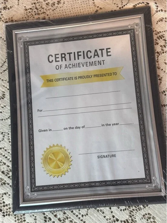 Black Document Frame 8.5x11 Silver Accents Glass Pane Portrait or Landscape