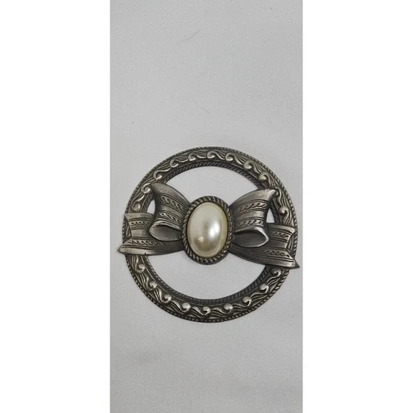 Vintage Silvestri‎ French Country Bow Embellishment Pearl Metal Decor 3