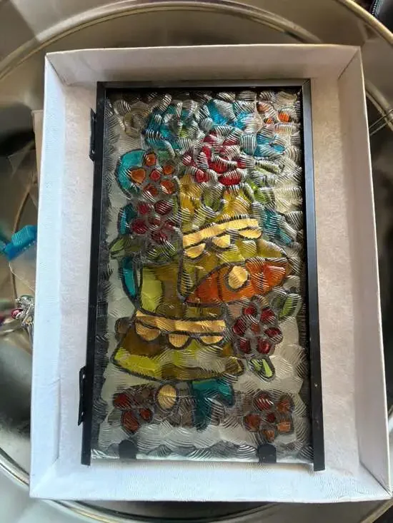 Vintage Golden 50th Anniversary Commemorative Stained Glass Folding Frame
