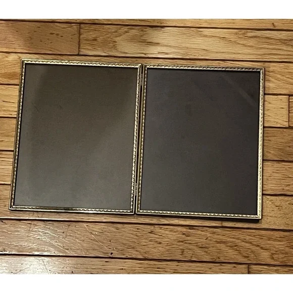 Vtg Gold Metal Double Picture Frame Photo 8x10 Engraved Hinged Mid Century