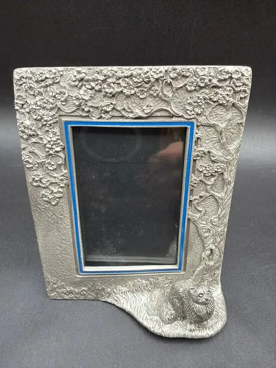 Vintage Rawcliffe Pewter Cat Picture Frame PF01 Woodland Tree Kitten Silver Tone