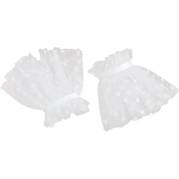 Women's Tulle Bow Lace Flared Cuff Sleeve Gloves White Wedding Party Accessories
