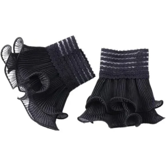 Women's Flared Sleeves Black Elastic Bracelet Wrist Cuffs Gloves Wedding Party