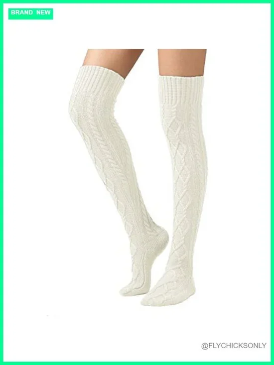 Cable Knit Thigh High Boot Socks Extra Long Winter Leg Warmers