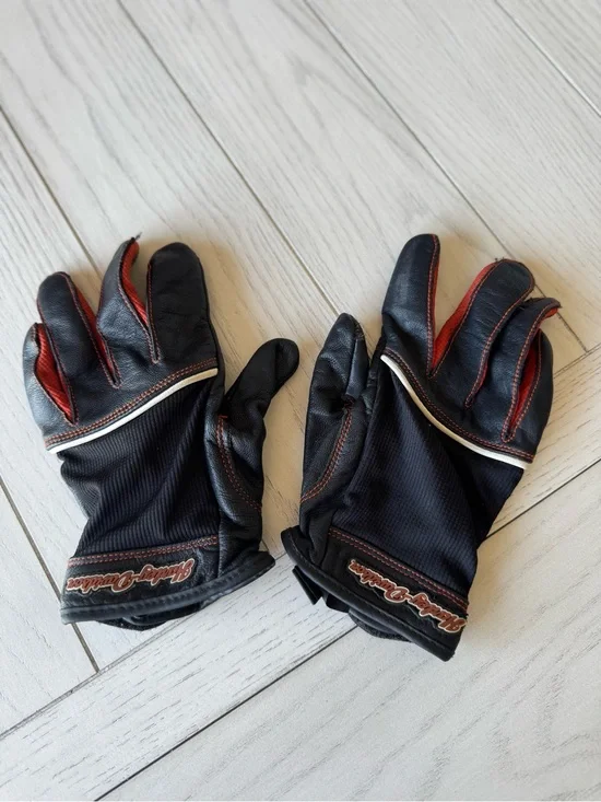 Women’s Leather Harley-Davidson Black Riding Gloves with Orange Trim