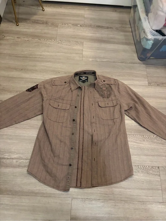 Harley-Davidson Brown Striped Button-Up Shirt