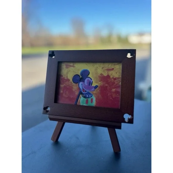 Disney Mickey Mouse‎ 3.5x5 Photo Frame Easel Walnut Wood Desk Frame w/ Box
