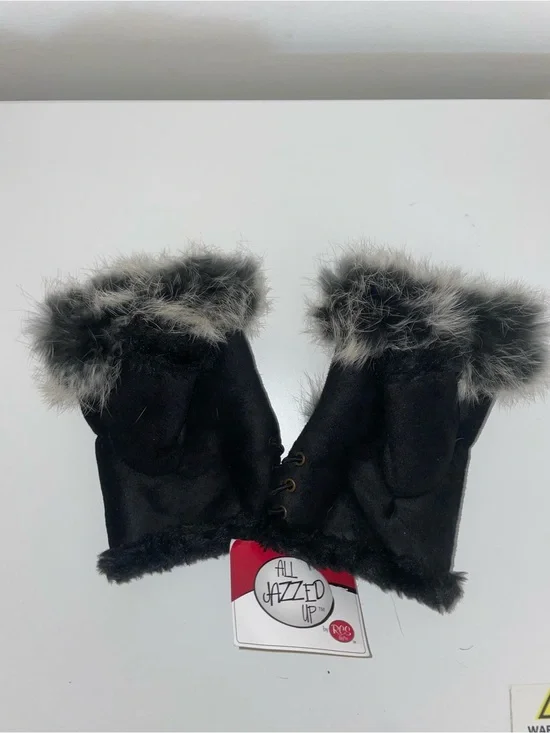 Women's Black Faux Fur Trim Fingerless Gloves