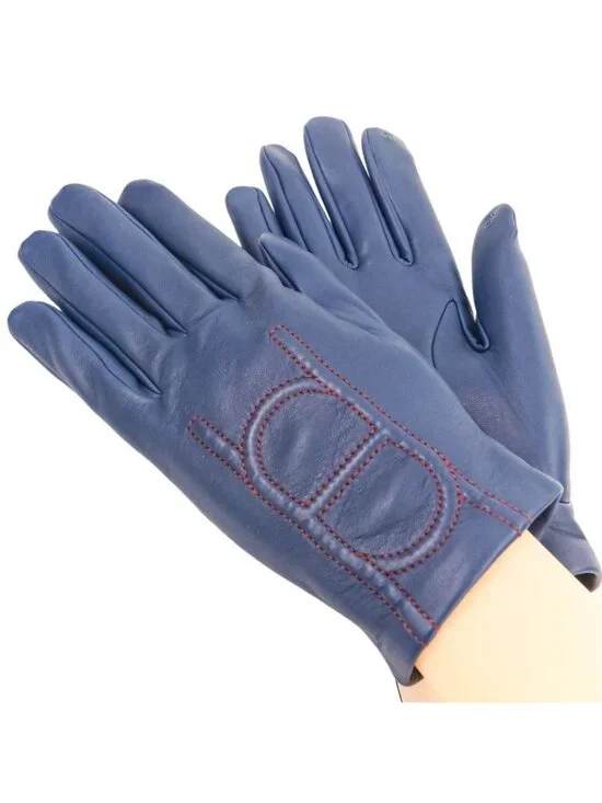 Hermes Chaine D'ancre Stitch Leather Gloves 7 Navy