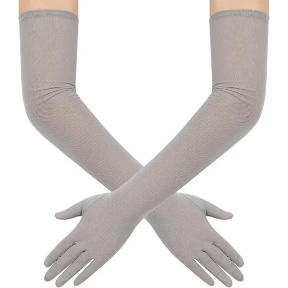 Women's Tulle Mesh Silver Long Stretchy Gloves Halloween Party Wedding Costume