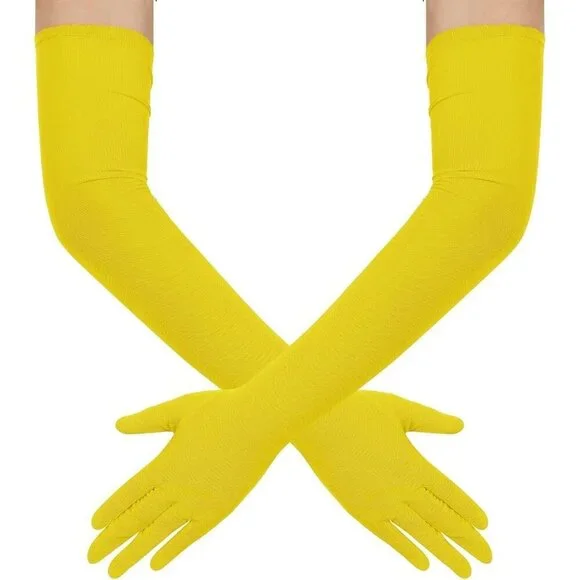 Women's Tulle Mesh Yellow Long Stretchy Gloves Halloween Party Wedding Costume