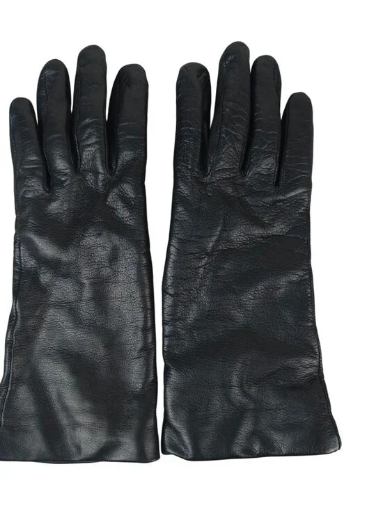 Vintage Genuine Leather Women's Black Gloves 6.5 Size Cashmere Lined Warm Winter