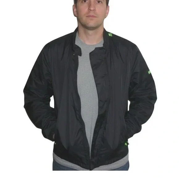 Firstgear Mens Large Black Motorcycle‎ Liner Jacket Full Zip Lime Green Accents
