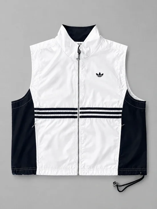 Vintage adidas Originals Trefoil Full Zip Windbreaker Vest White Black | Size XL