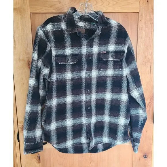 Orvis Plaid Heavyweight Shirt Shacket MEDIUM Brown Black‎ Outdoors Grandpa Cabin
