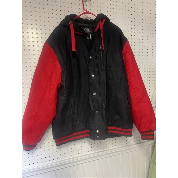 CSG Champs Sports Gear Men Size 2XL, Lettermans‎ Jacket Look Black /Red Hooded