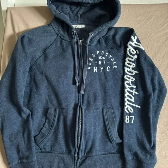 Vintage Aeropostale Zip Up Hoodie Size XL Blue embroidered‎ Skater mallgoth EUC