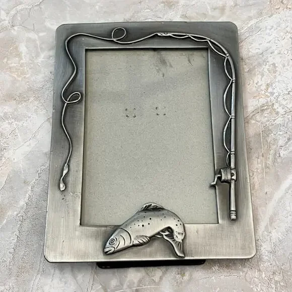 SixTrees Pewter Photo Frame 4.5 x 6 in Fish and Fishing Rod Design London NY