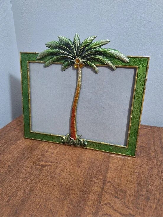 Enamel & Rhinestone Tropical Palm Tree Standing Photo Frame 4.5 X 6.5 In Picture