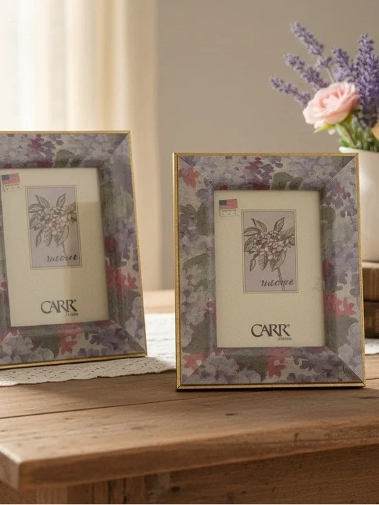 CARR Vtg Purple Floral Pattern Photo Frame - Decorative Home Accent Cottagecore