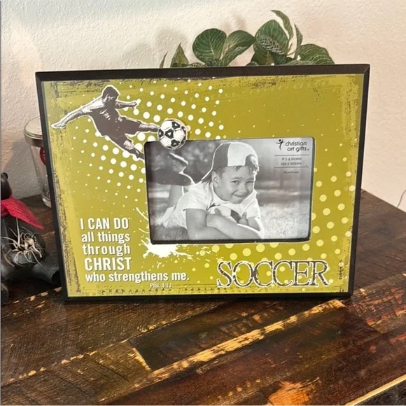 Soccer Theme 8X10 Wooden Photo Frame with 4X6 Window NWT Includes Box