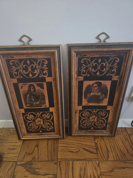 Vintage-Style Black and Gold Wall Panel Pair - Home Accents