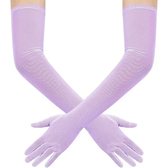 Women's Tulle Mesh Lavender Long Stretchy Gloves Halloween Party Wedding Costume
