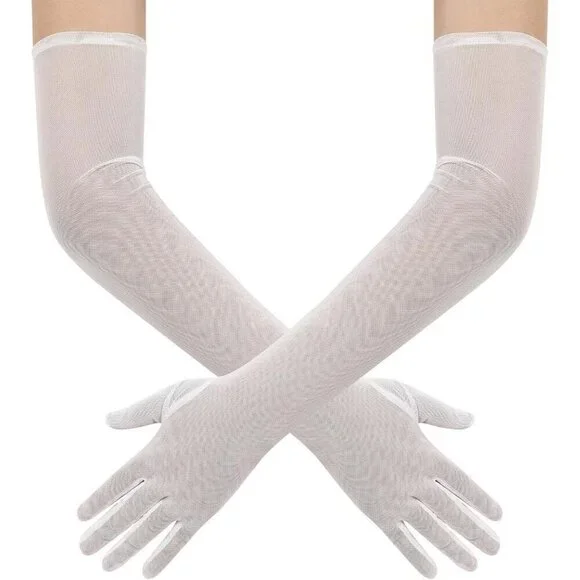 Women's Tulle Mesh Lvory Long Stretchy Gloves Halloween Party Wedding Costume